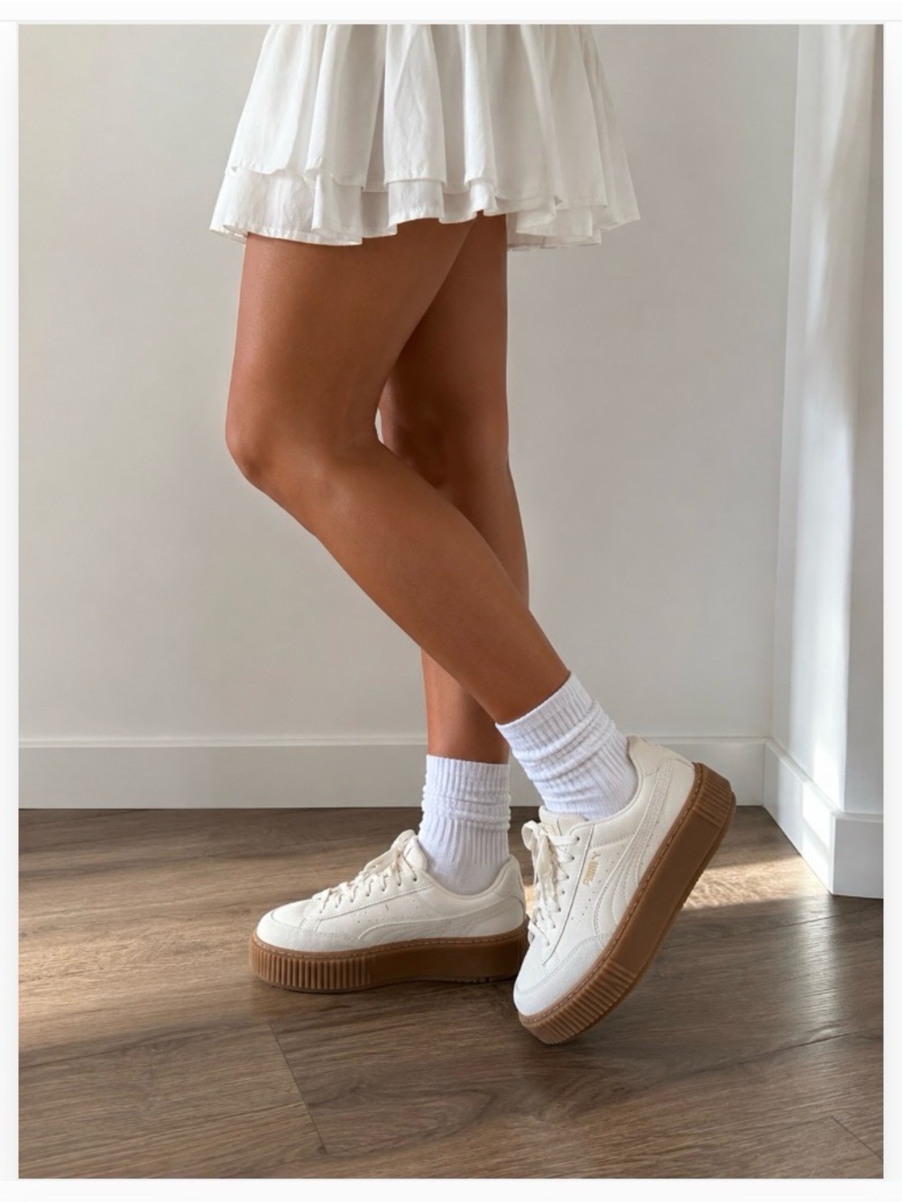 Puma Cream Platform Sneakers with Gum Sole